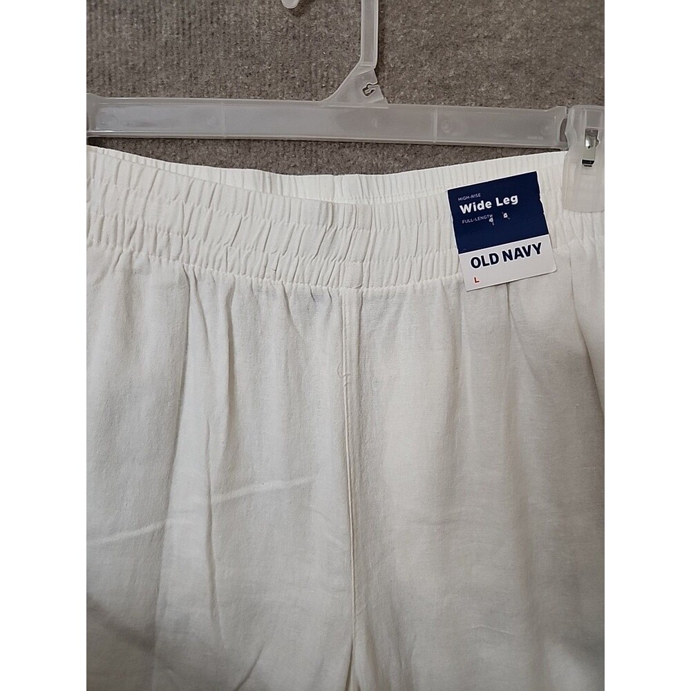 Old Navy Linen Blend Wide Leg Pants Womens L White Pull On Beach Vacation NEW - Picture 6 of 12